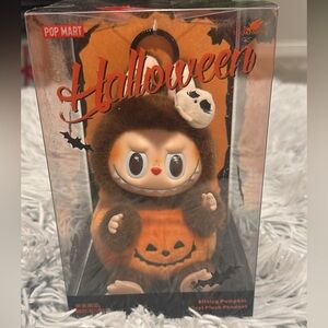 Halloween Labubu Sitting Pumpkin Vinyl Plush Pendant